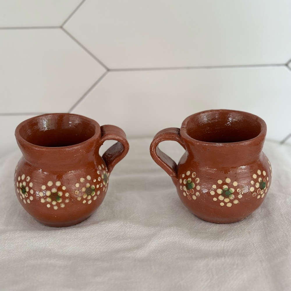 Vintage terracotta glazed mugs-set of 2